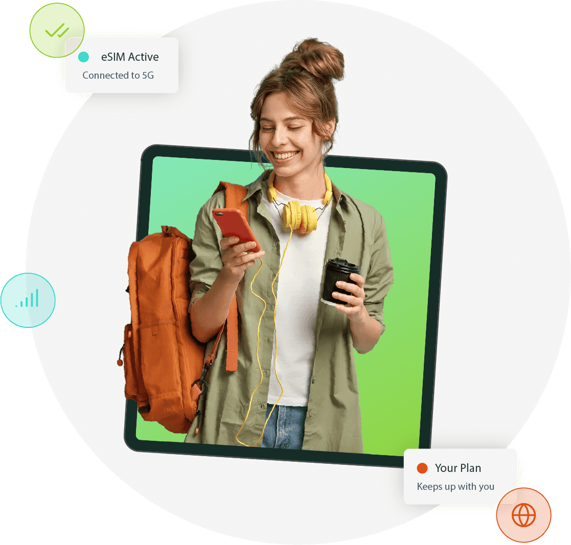 Woman holding a smartphone with Parrot Mobile features