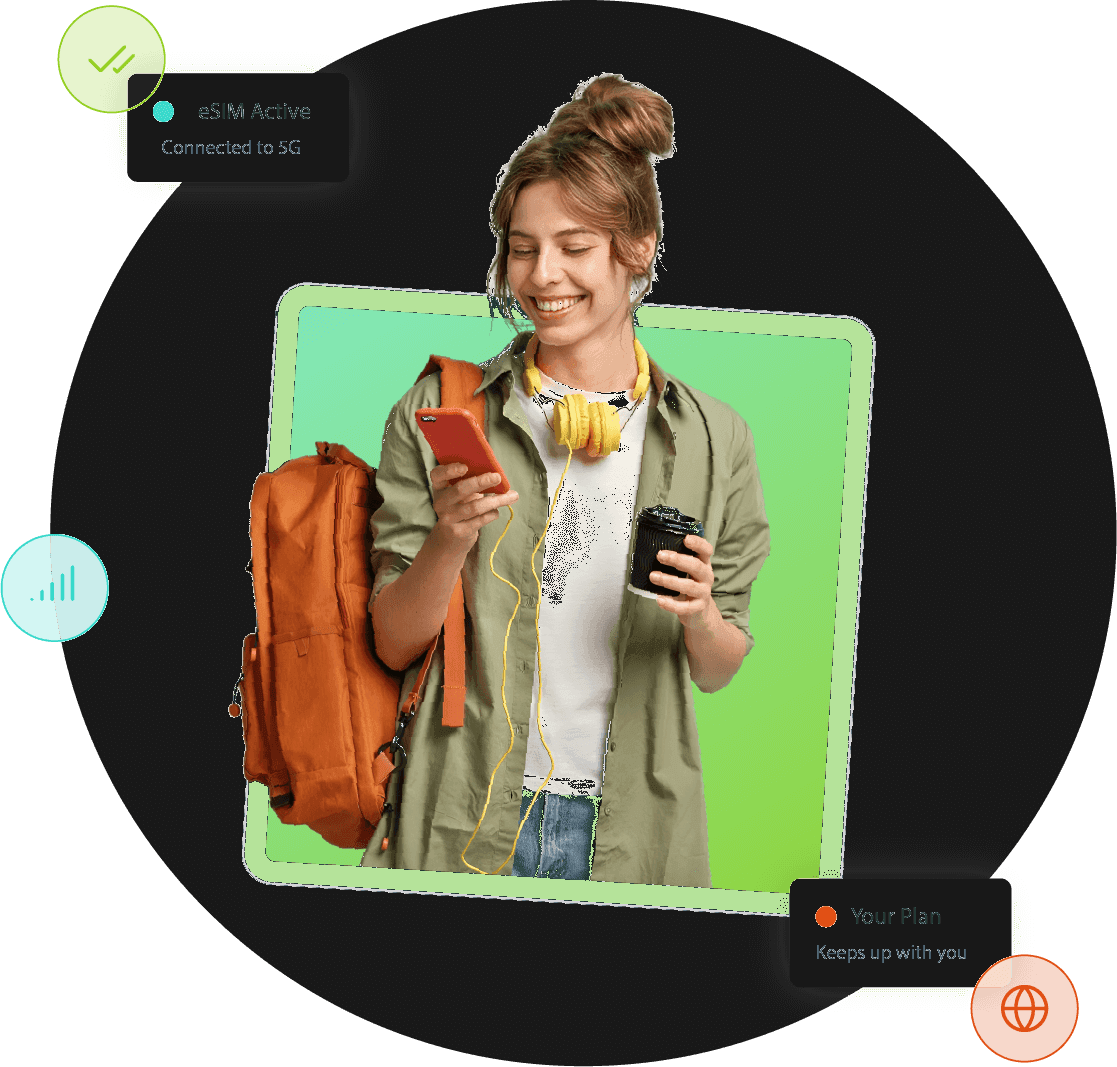 Woman holding a smartphone with Parrot Mobile features
